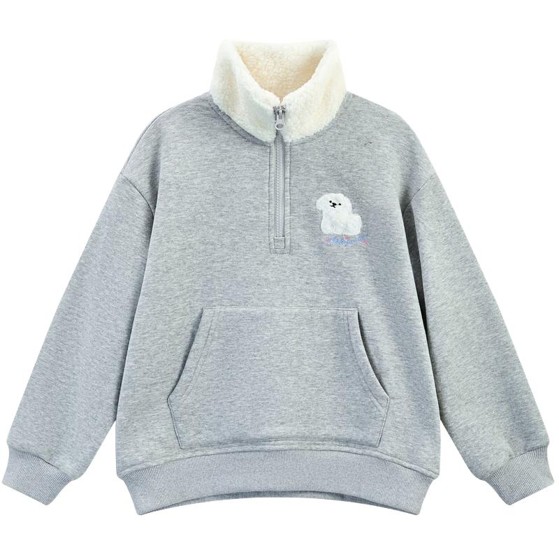 ASK JUNIOR Girls Faux Lamb Wool Stand Collar Half-Zip Sweatshirt 140