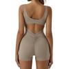 Womens Sleeveless Yoga Jumpsuit With Built-in Bra Pad Tummy Control Ruched Back Sports Fitness Wear