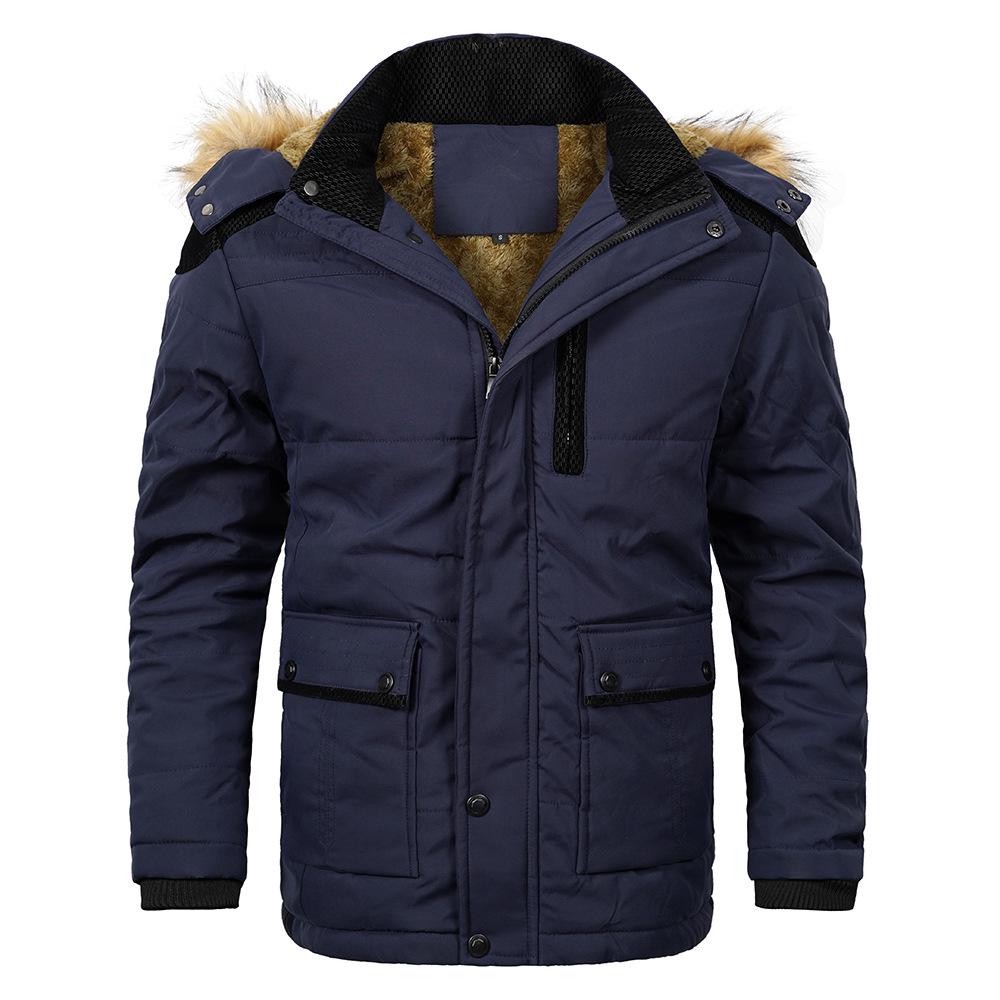 Men's Plus Size Hooded Winter Cotton Jacket with Fur Collar
