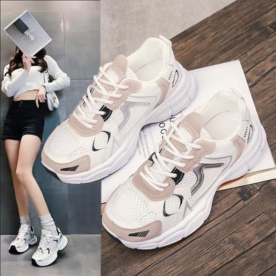 Novos Tênis Femininos de Sola Grossa, Tênis de Papai, Tênis da Moda em Mesh Respirável, Solado de Esponja para Exterior, Tênis Pequenos Brancos