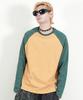Deumakeu Raglan Color Block Unifarben Langarm T-Shirt Khaki & Senf