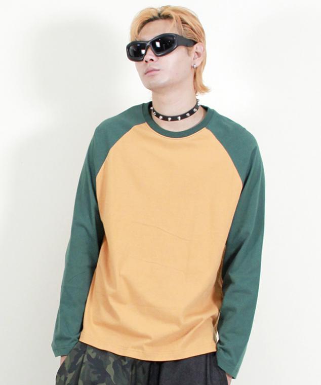 Deumakeu Raglan Color Block Unifarben Langarm T-Shirt Khaki & Senf