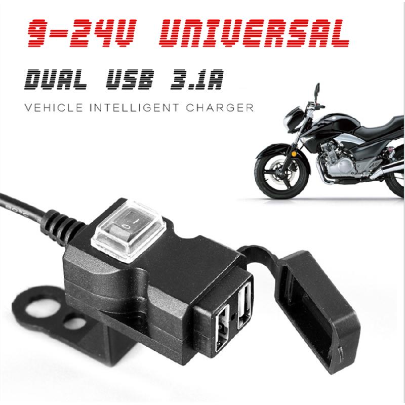 Dual Usb 31A Motorcycle Handlebar Rear Mirror Phone Power Charger Outlet Socket