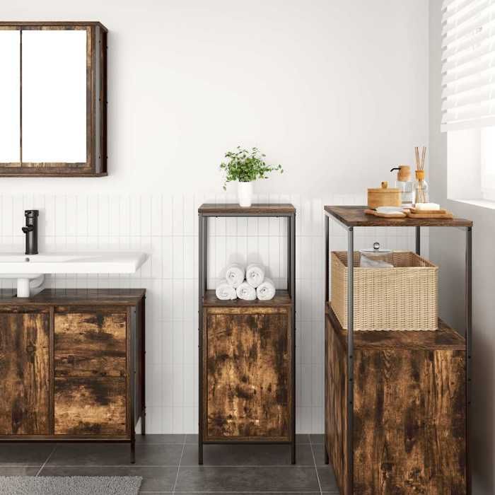 VidaXL Meuble de salle de bain avec étagères chêne fumé 36x35x95 cm, armoire de rangement de salle de bain, armoire de bain, 861914