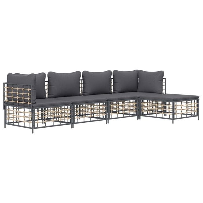 VidaXL Garden Lounge Set 5 Pcs with Anthracite Cushions Wicker, Lounge Set, Outdoor Lounge Set, 3186743