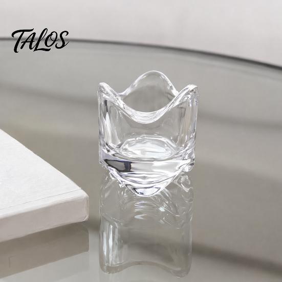 Talos Glass Candle Holder, Irregular Rippled Tealight Cup with Crystal Clear Thickened Glass, Minimalist Romantic Desk Decor for Bedroom Living