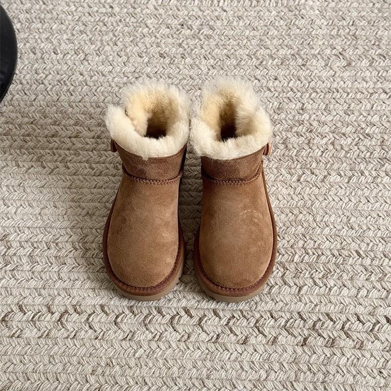 Girls' snow boots 2025 autumn and winter new sheepskin and fur integrated short tube piled thickened warm cotton shoes + children's winter shoes