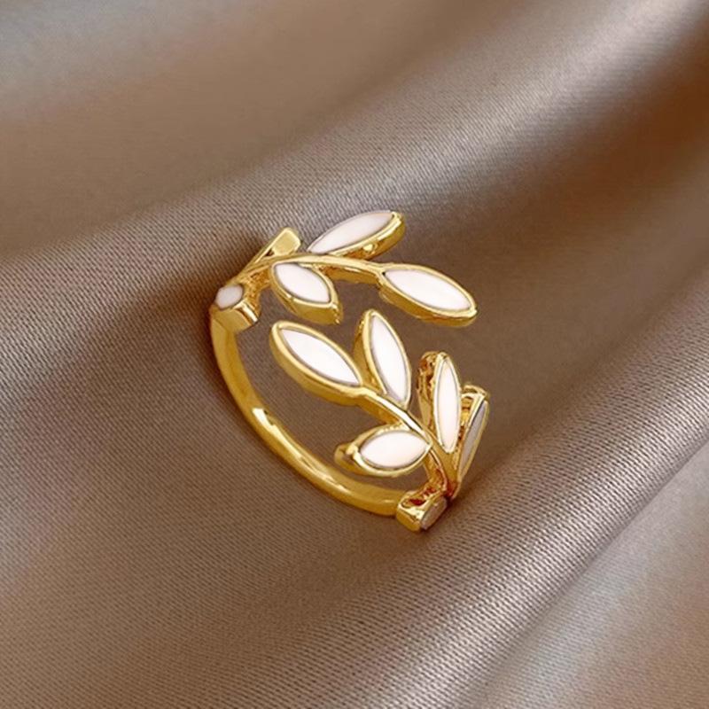 

2026 New Adjustable Leaf Painting Oil Sparkling Ring with Female Design, Trendy and Personalized Zircon Zircon Accessories resizable