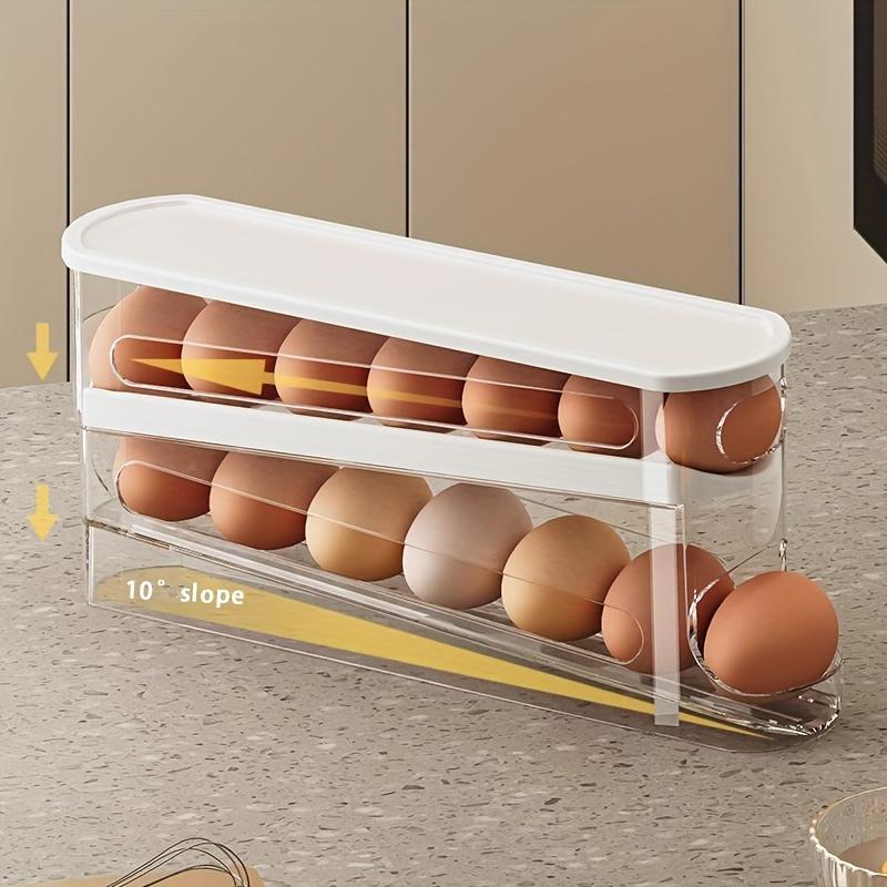 1PC Double-Layer Rolling Egg Storage Box,Space-Saving Refrigerator Organizer for,Transparent with Lid,Ideal for Home Use