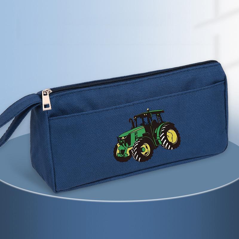 Cartoon tractor student large-capacity double-layer pencil case with zipper closure thick and durable