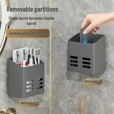 Bathroom Wall-Mounted Storage Rack for Cosmetics, Comb, Toothpaste, Toothbrush, and Chopsticks - Punch-Free and Drainable.
