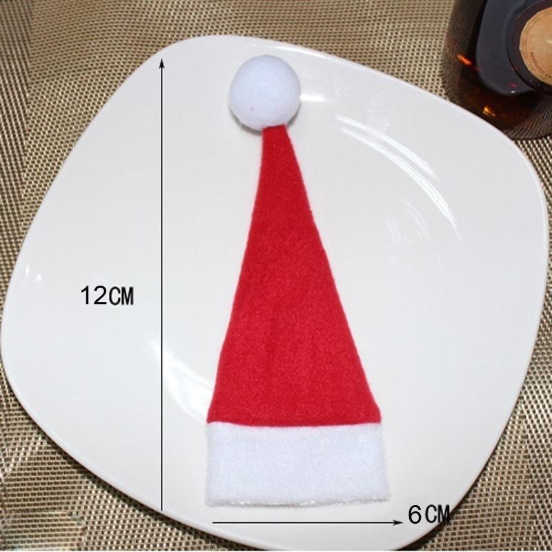 10 PCS Set Christmas Hat Silverware Holder Xmas Mini Red Santa Claus Cutlery Bag Party Decor Gift