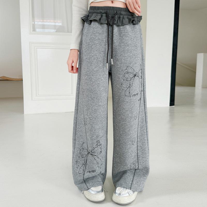 Женские осенние 2025 года повседневные широкие брюки с цветовыми блоками и бантом 160 cm