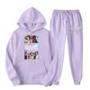 Women's Hooded Sports Tracksuit Unisex Two-Piece Running Outfits Long Sleeve Pullover Hoodies Sweatshirt+Sweatpants Set