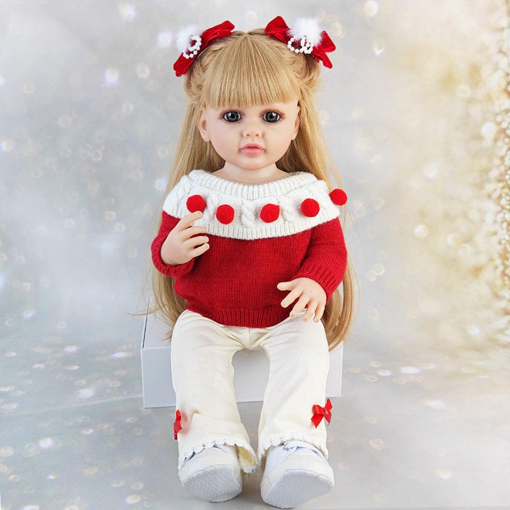 Realistic 55cm 22inch Soft Silicone Reborn Baby Doll With Clothes Magnetic Pacifier Feeding Bottle Set Handmade Girl Birthday Gift