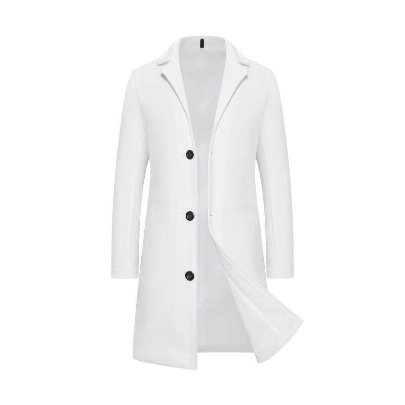 Frühling Herbst Neue Lange Baumwolle Mantel Neue Wollmischung Reine Farbe Casual Business Mode Herrenbekleidung Schlank Windjacke