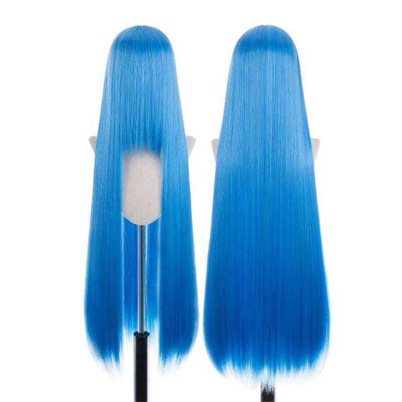 Perucă lungă și dreaptă de 100 cm, blondă, aurie, roz, portocaliu, maro, violet, albastru, verde, negru, gri, culori, rezistentă la căldură, păr Lolita