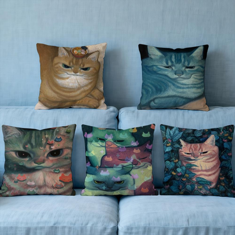 H-Hosono Cushion Cover Soft Case Sofa Living Cute Room Home Comfortable Office Decor Protective Art Cat K-Karin Pillow