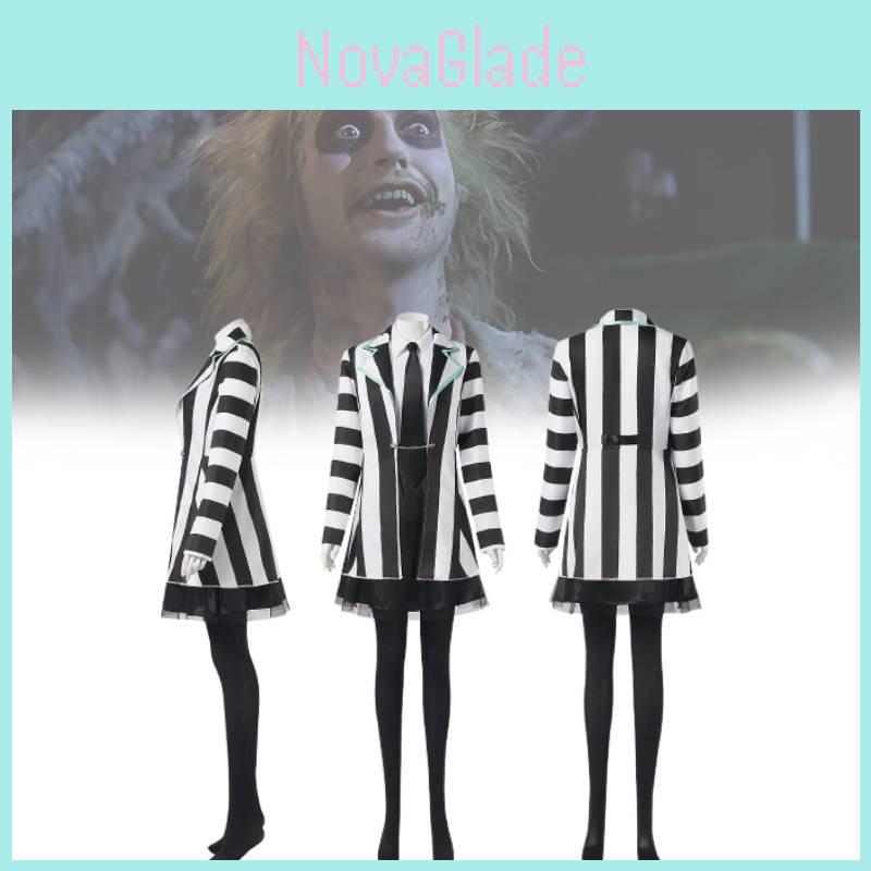 Beetlejuice 2 Cosplay Costume For Women Featuring Striking Black Polyester Blend Fabric