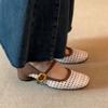 Chaussures Plates Mary Jane en Maille Bout Carré Vintage Tressées Creuses Escarpins pour Dame de Bureau Semelle Épaisse Élevée Sandales Mode Femme