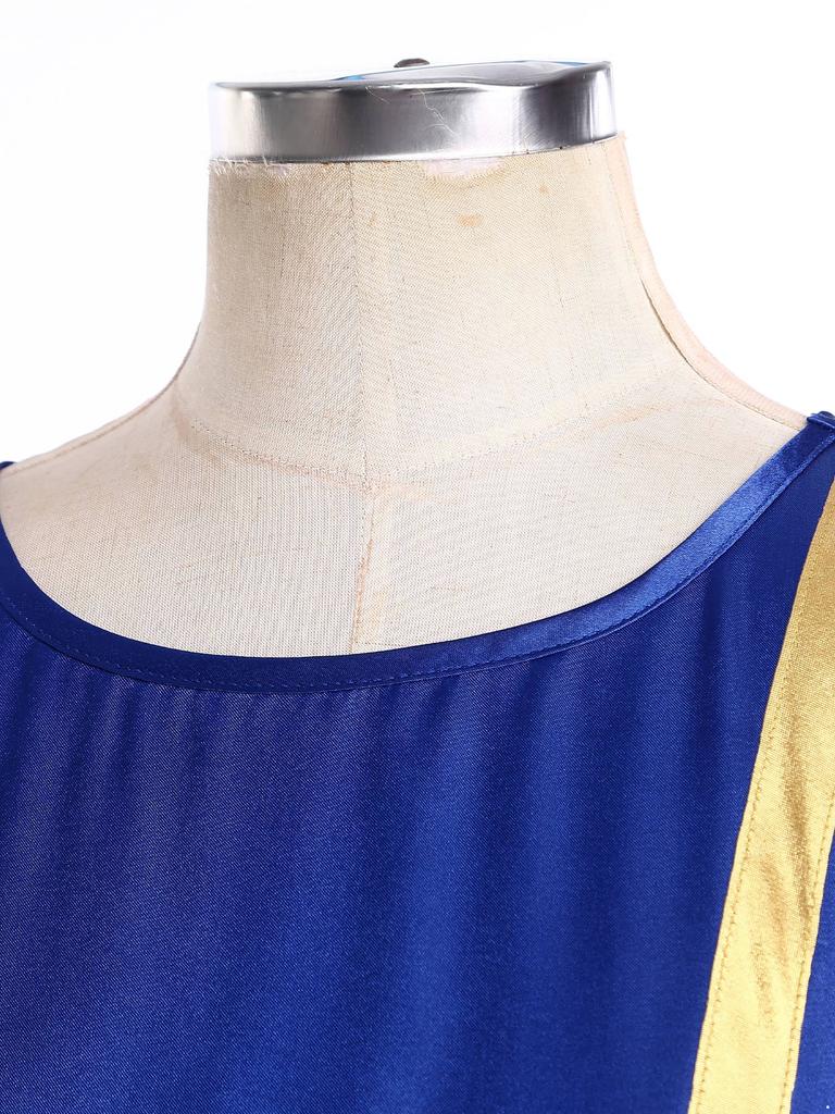 Womens Liturgical Dance Costume Round Neck Sleeveless Design Lace-up Sides Split Hem Satin Tunic