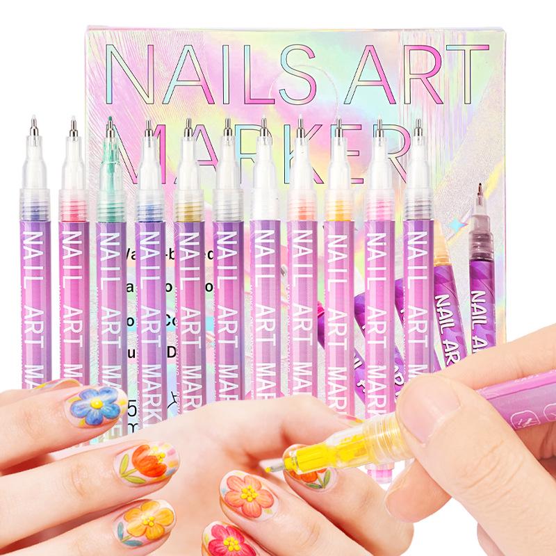 12-Color Fine Tip Acrylic Nail Art Markers Set