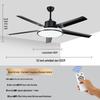 Modern Minimalist Ceiling Fan with Five Stainless Steel Blades, LED Light, Low Noise, and Frequency Conversion for Living Room or Dining Room.