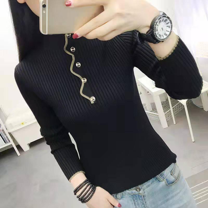 

Autumn and Winter New Sweater Half High Neck Knitted Bottom Shirt for Women Solid Color Sweater 3XL чорний