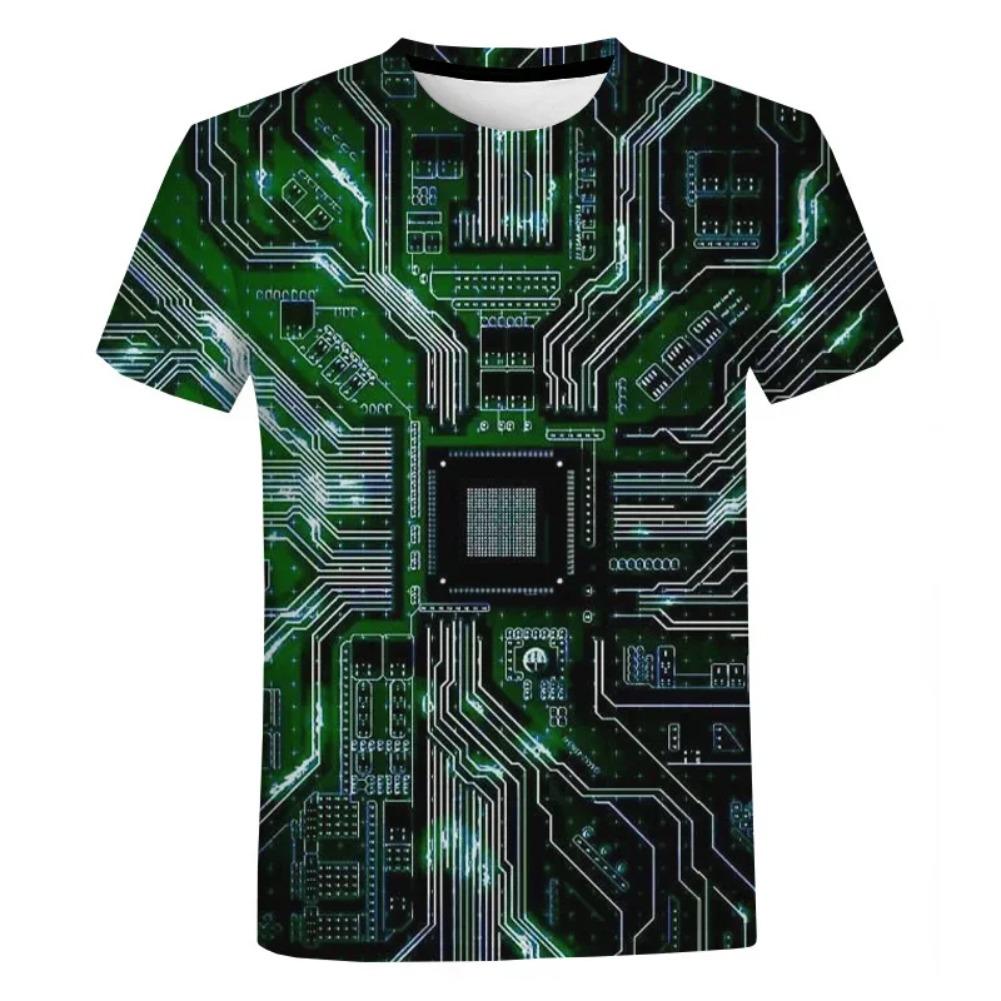 Clothing Cool Motherboard CPU Mainboard T-shirt Short Sleeve Tops Tees 3D Circuit Board Electronic Chip Graphic T Shirts for Men