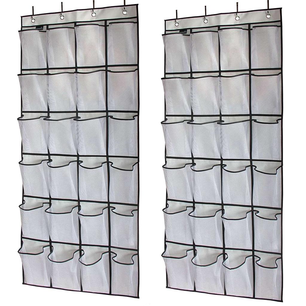 Over The Door Shoe Organizer Hanging Storage Bag Shoe Storage Door Hanger with 24 Mesh Pockets