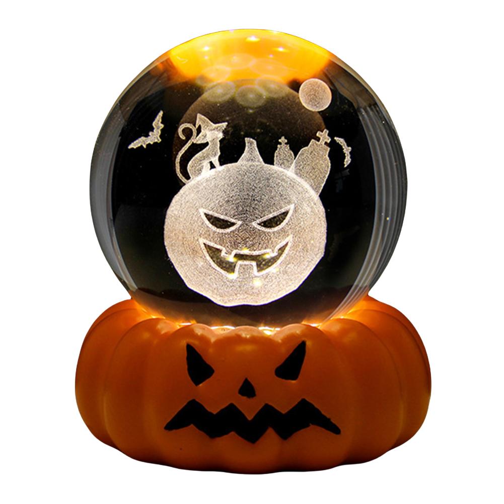 6cm 3D Kristallkugel Kristallkürbis Nachtlicht Lasergravierter Schädel Geist Spukhaus Geburtstagsgeschenk Heim Desktop Dekoration