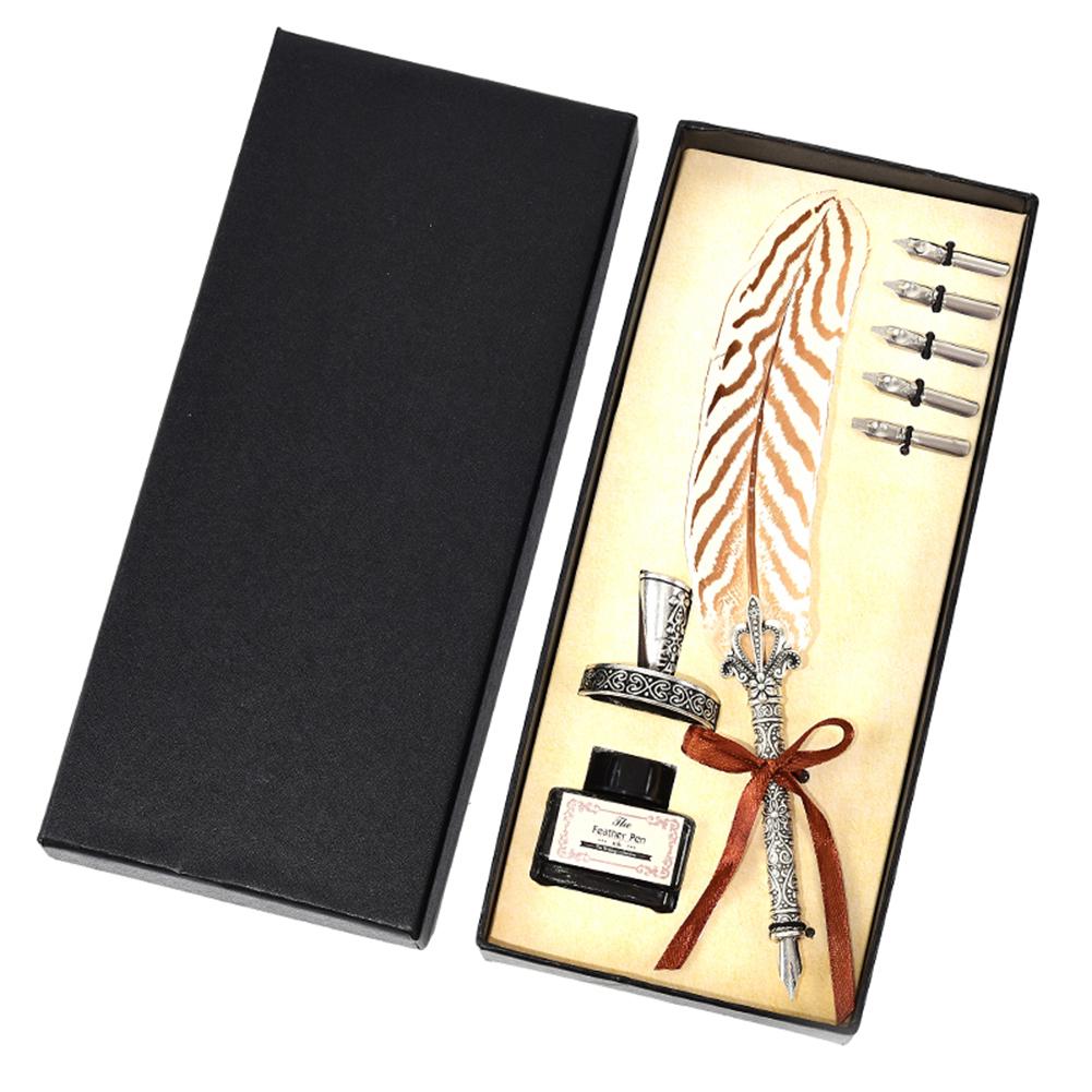 Federkiel mit Federn Kalligraphie Retro-Griff für Mode Stift 2/5 Feder Schreibfeder Tinte Kreatives Schreiben Klassische Geschenkbox Vintage