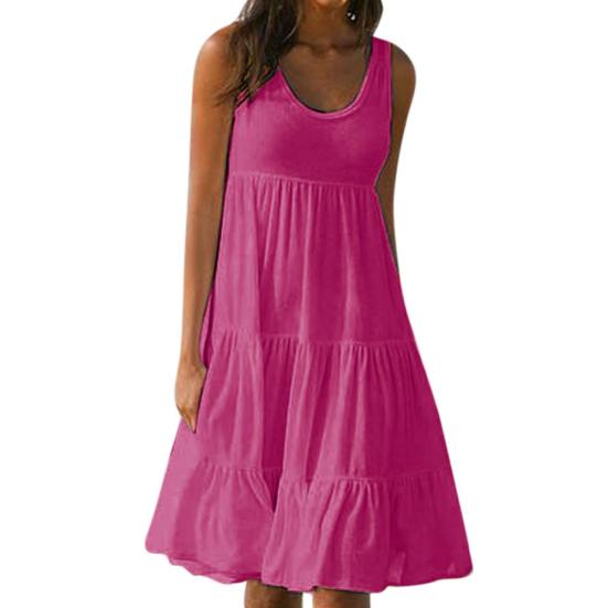 Plus Size Casual Women Summer Beach Solid Color Sleeveless Loose Midi Dress