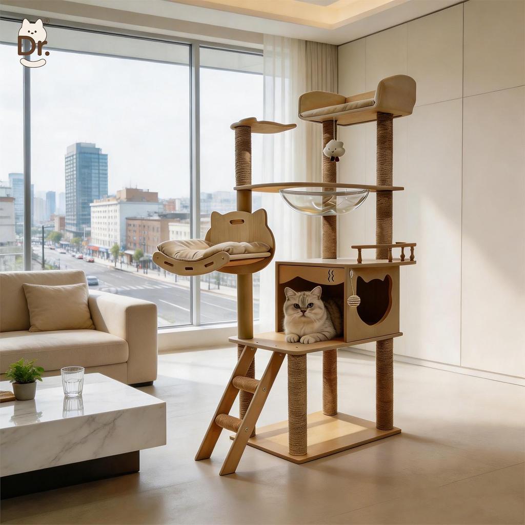 Custom Cat Tree & Bed: Space Capsule Design with All-Season Jumping Platform & Large Scratching Post