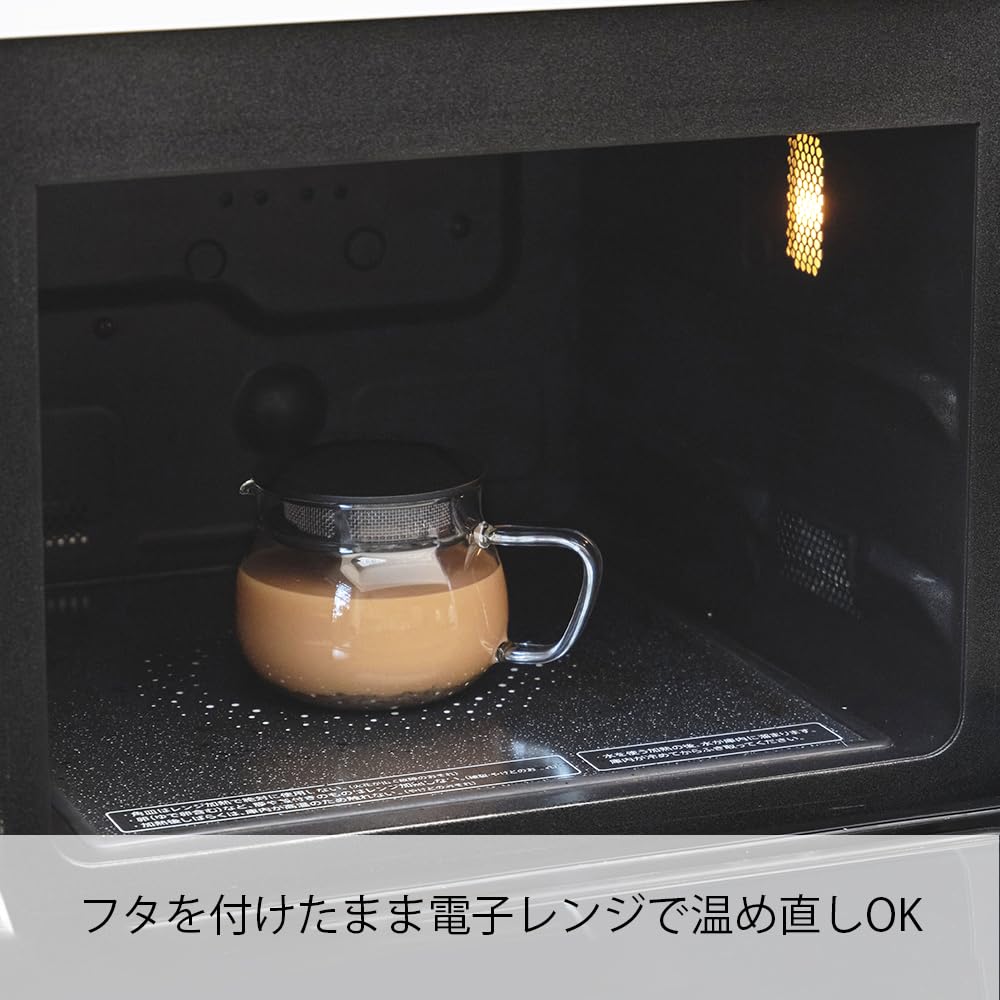 HARIO Teapot 380mL round shape allows tea leaves to mesh lid microwave made in Chanomaru, capacity, heat-resistant glass, expand, filter, safe, black,