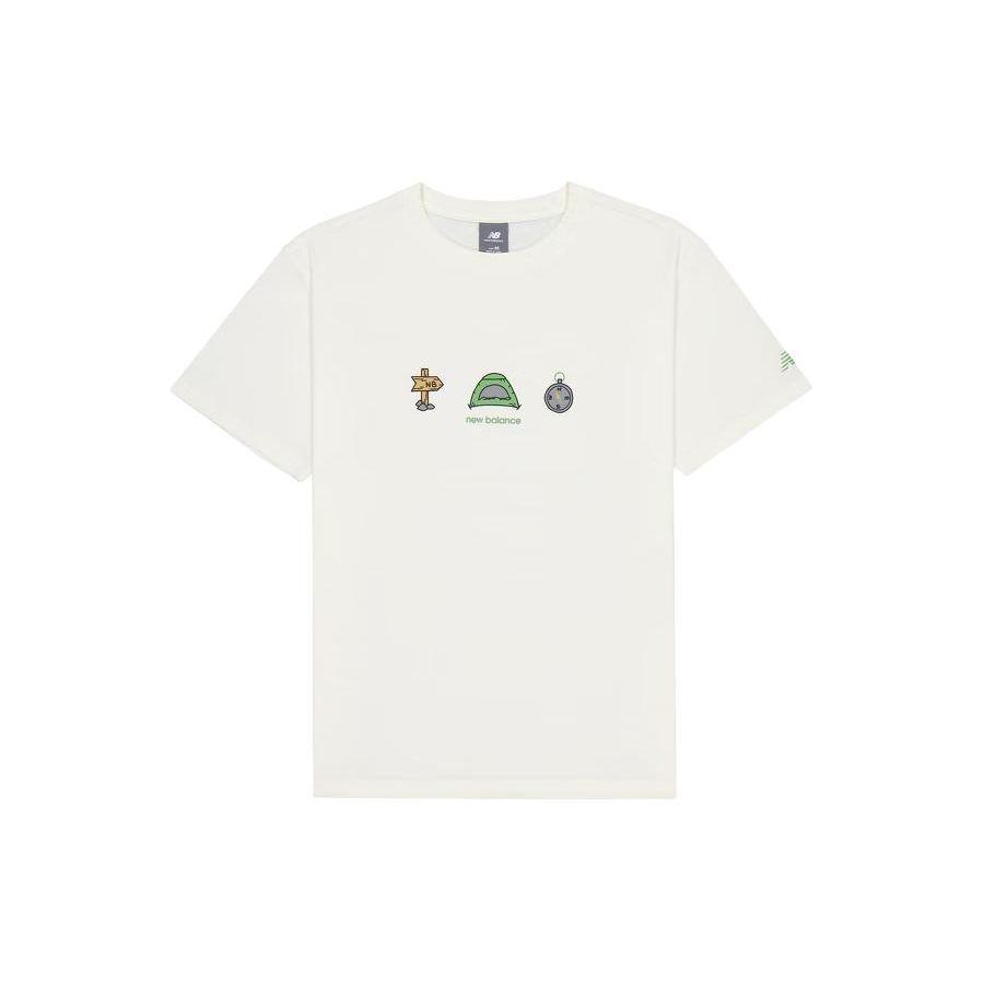 

New Balance Повседневная комфортная футболка с коротким рукавом и мультяшным алфавитным принтом, мужские топы белого цвета AMT41360-CIC