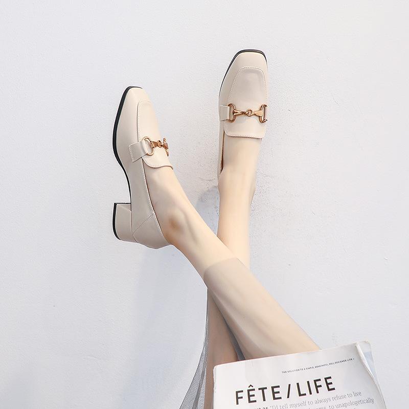 Small Leather Shoes for Women's Spring and Autumn New Thick Heel Work Versatile Medium and High Heel Single Shoes for Women