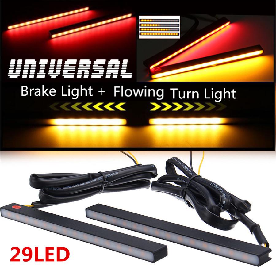 2x Red/Amber Switchback Flowing LED Car DRL Brake Stop Turn Signal Light Strips