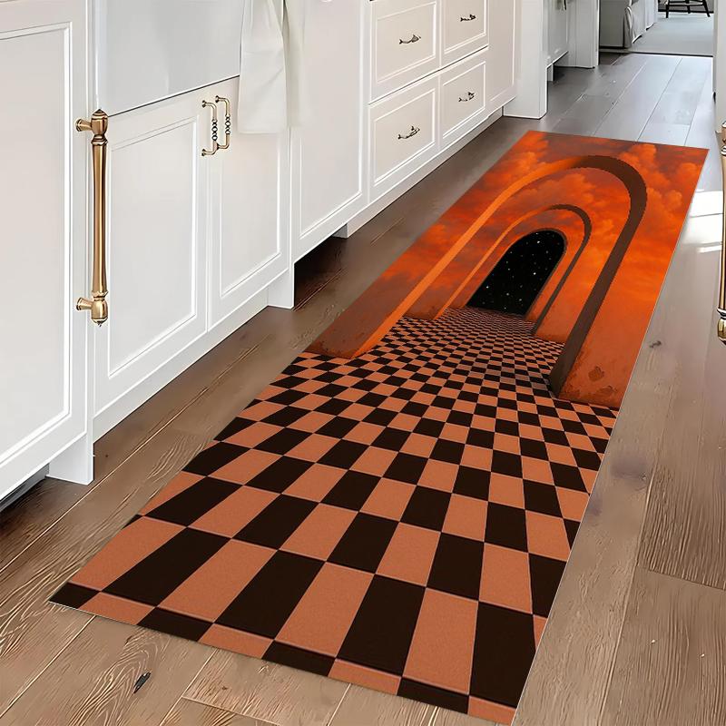 2D Optical Illusion Runner Rug Green Floor Mat Non Slip Washable Long Visual Effect Kitchen Carpet for Hallway Laundry Room