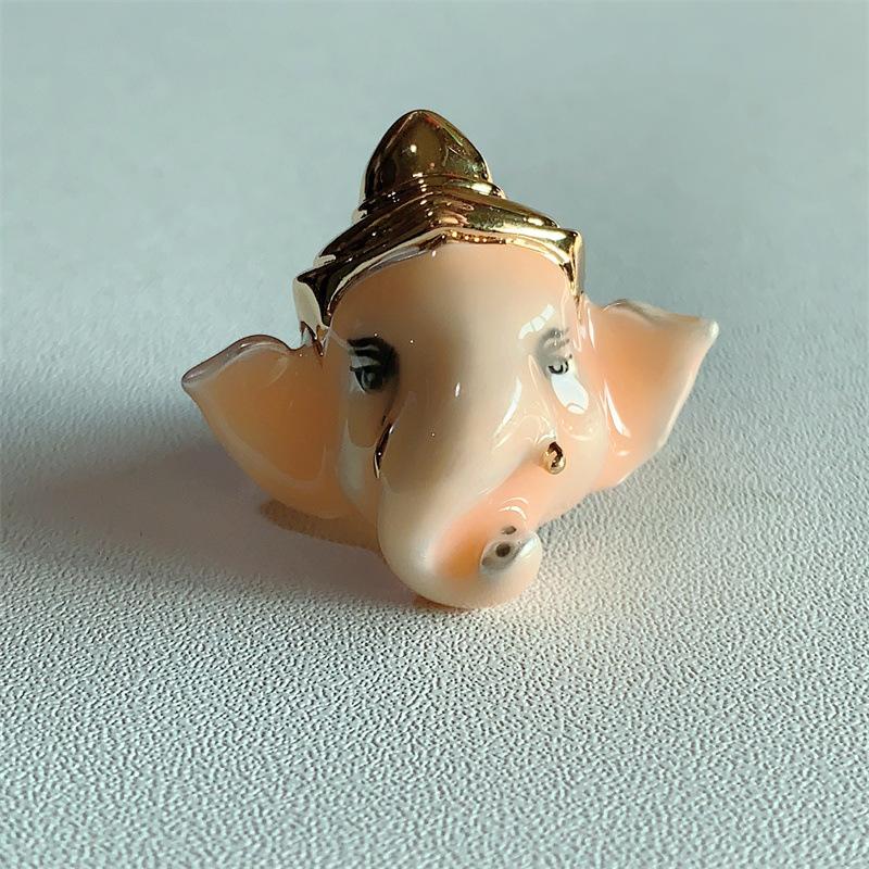 Exaggerated Enamel Drip Glaze Animals Large Ring Pig Bull Head Elephant Massive Rings Y2K Punk Jewelry Gift For Women