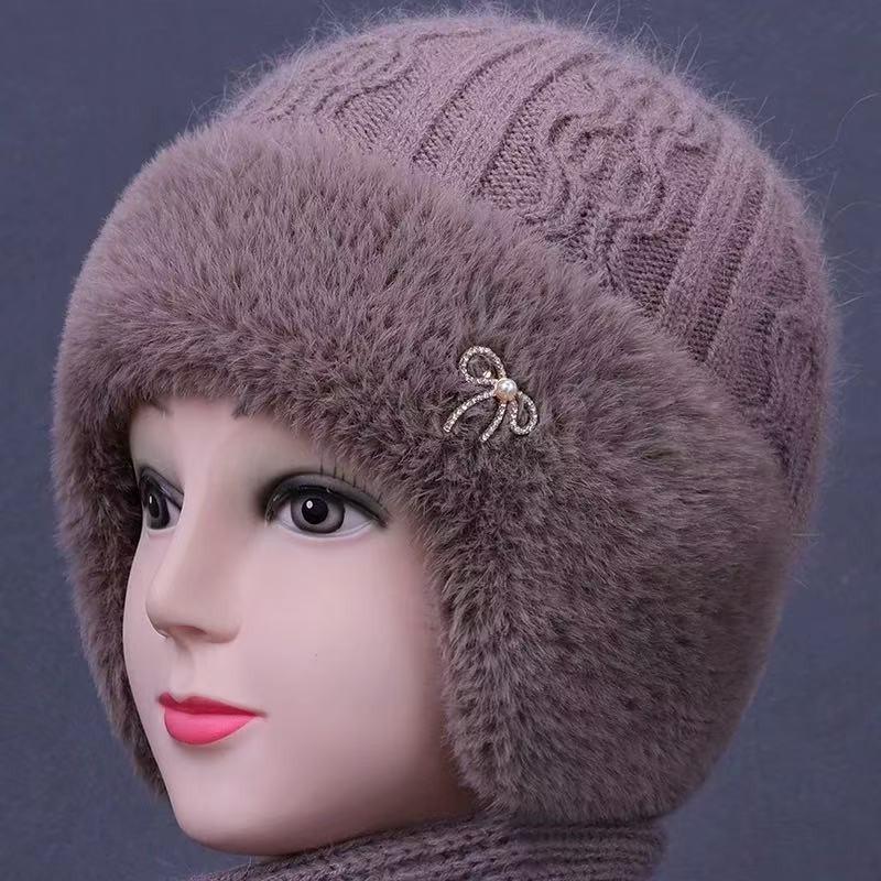 Autumn and winter old lady warm wool hat winter hat children's outdoor cold-proof fleece ear protector knitted hat