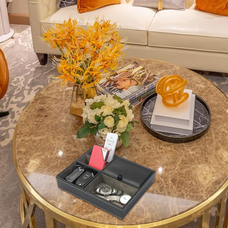 5 Bölmeli Suni Deri Erkek Valet Tepsisi Tepsi Düzenleyici Dayanıklı Komodin Düzenleyici Şifonyer Kutusu Anahtarlar Cüzdan Gözlükler için