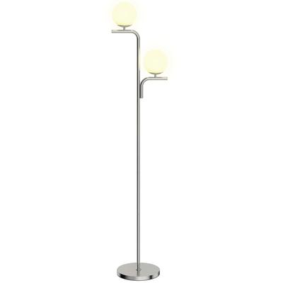 LED Floor Lamp, Modern Standing Lamp with 3 Colour Temperatures, Globe Glass Shades and Foot Switch, Silver Tone