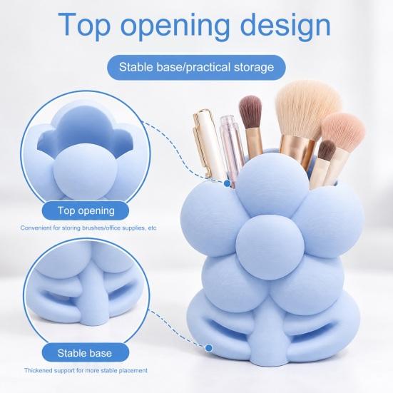 Flower Shaped Pen Cup 3D Printed Storage Holder for Makeup Brushes and Pens, Decorative Minimalist Desk Organizer Floral Organizer, Creative