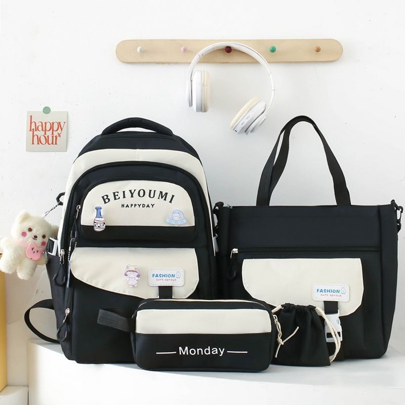 Four Piece Multi-purpose Backpack Set  Elementary School Backpack  Large Capacity Crossbody Handbag for Junior High School Students