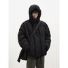 Kisko Winter Black Hooded Cotton Jacket for Men and Women, Fleece-Lined, Thickened, Loose-Fitting Cotton Coat, Casual and Warm Puffer Jacket