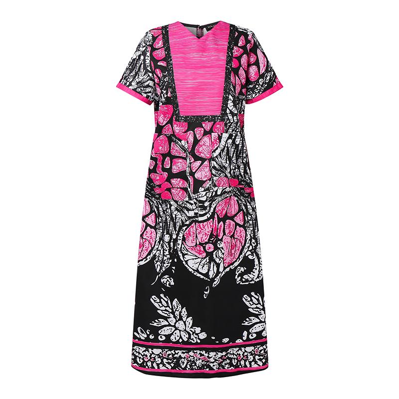 Oversized Women V Neck Short Sleeve Front Print Plus Size Dresses