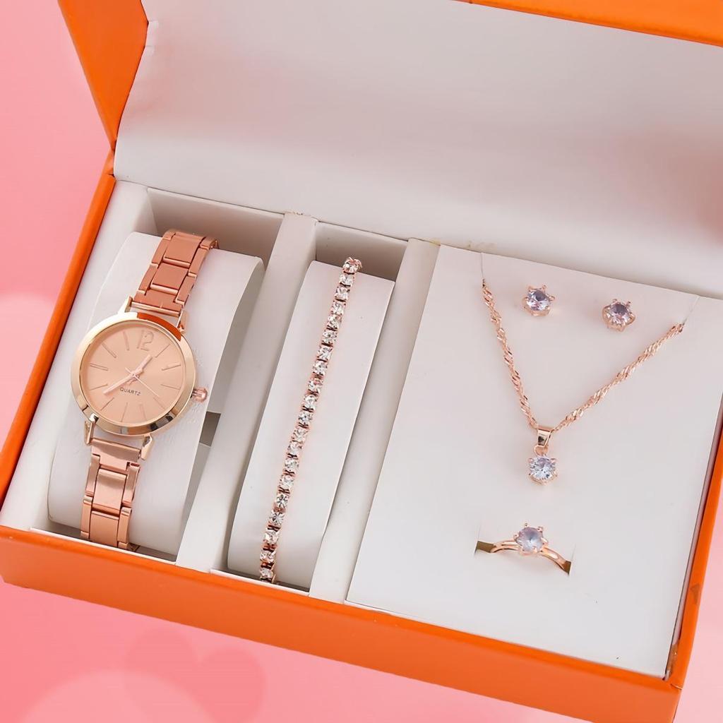 Women's Trendy Stainless Steel Quartz Watch & Bracelet Set