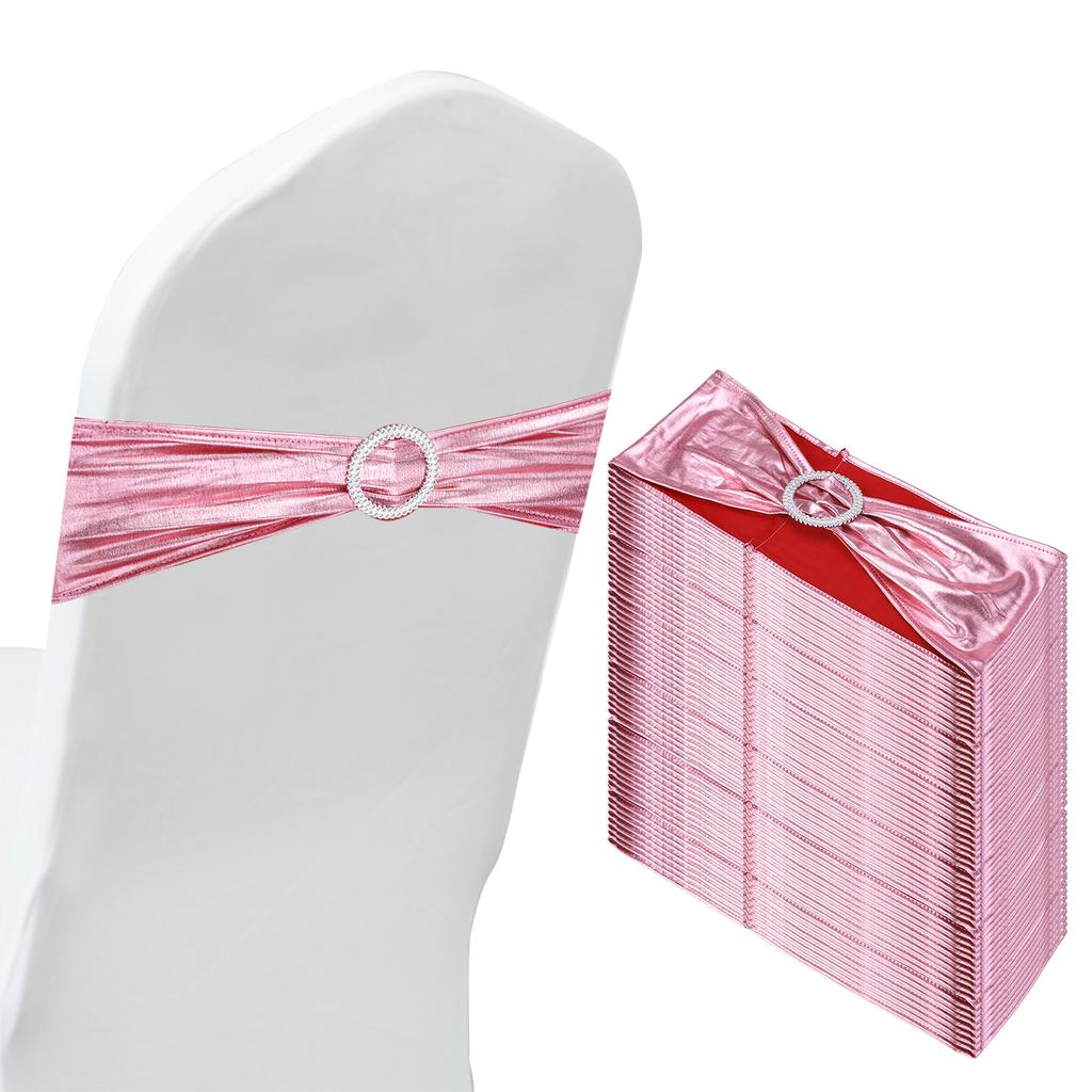 50pcs Stretch Chair Sashes Bows Elastic Chair Bands Sashes with Buckle Slider for Wedding Banquet Decorations 14"x5"