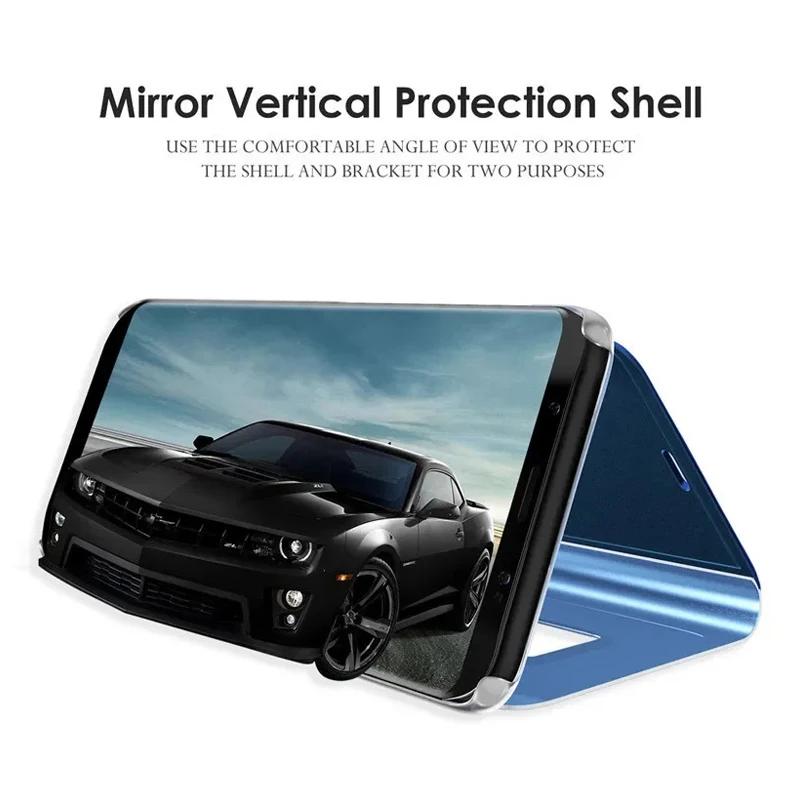 360° Full Cover Protect Mirror Flip Leather Phone Case for Samsung Galaxy S26 Ultra Pro S25 Edge Plus Kickstand Shockproof Cover